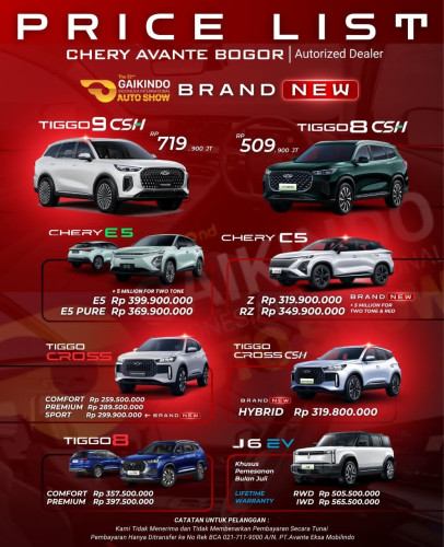 Pricelist Harga Chery kebayoranbaru 2025